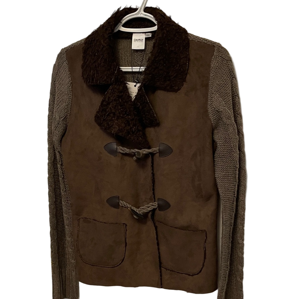 Nwt’s OXMO Brown Jacket with Faux Fur Collar and Knit Size Large